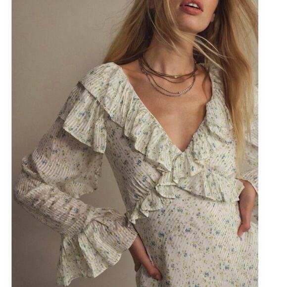 Free People Sweetest Thing Floral Ruffle Mini Dress White Size 6 - Picture 3 of 14